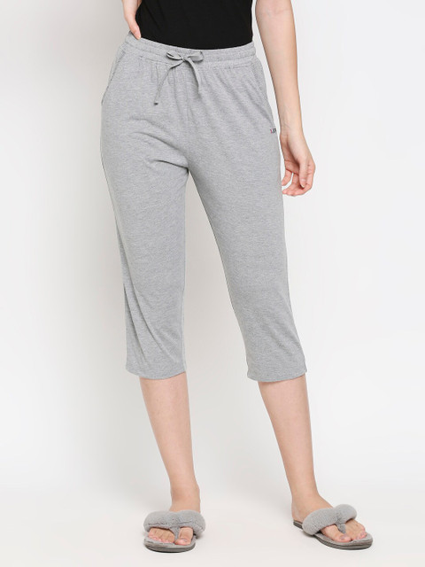 

XIN Women Grey Melange Pure Cotton Capris