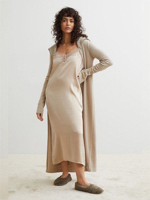 

H&M Women Beige Satin Nightslip