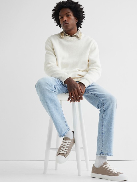 

H&M Beige & White Canvas Trainers