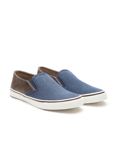 

United Colors of Benetton Men Blue & Brown Colourblocked Slip-Ons