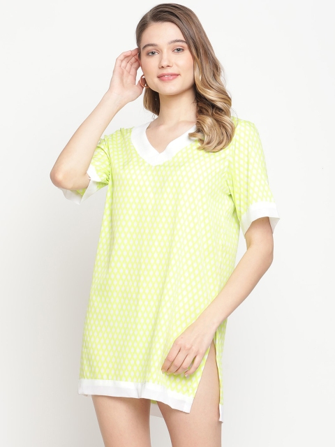 

EROTISSCH Women Green & White Printed Resort Cover-Up Dress
