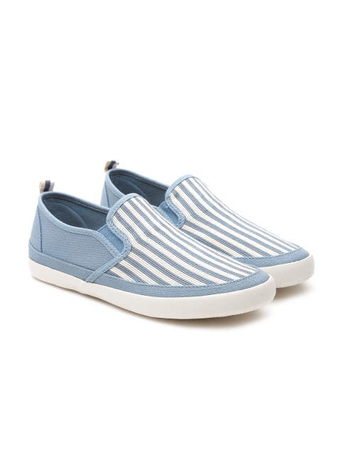 

United Colors of Benetton Men Blue Striped Slip-On Sneakers