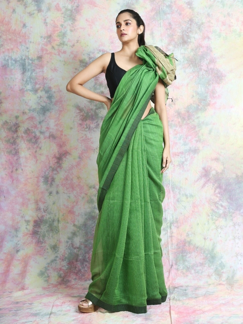 

Arhi Green & Beige Cotton Blend Saree