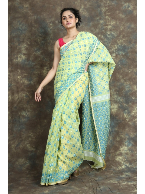 

Arhi Yellow & Blue Woven Design Silk Cotton Jamdani Saree