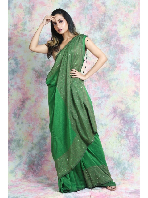 

Arhi Green Woven Design Sequinned Saree