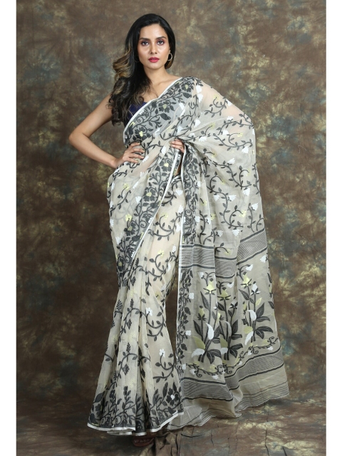 

Arhi Off White & Black Woven Design Silk Cotton Jamdani Saree