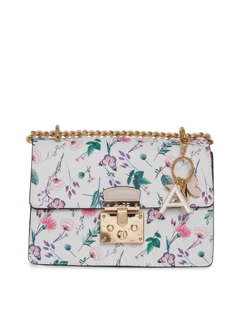 

ALDO White Floral Printed Structured Sling Bag