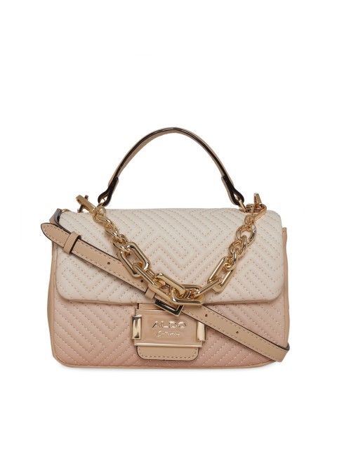 

ALDO Beige Quilted Structured Satchel Hand Bag