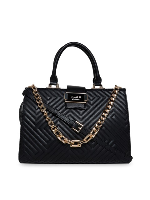 

ALDO Black Geometric Textured Structured Satchel with Quilted