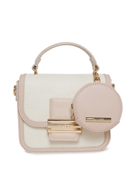 

ALDO Beige Structured Checked Satchel with Detachable Sling Strap & Pouch