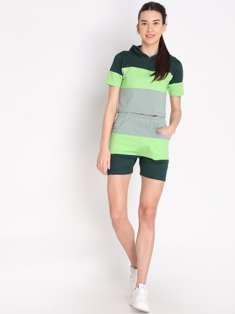 

Chkokko Women Green Colourblocked Summer Wear Co-Ord Set