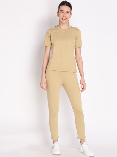 

Chkokko Women Beige Solid T-Shirt With Shorts Set