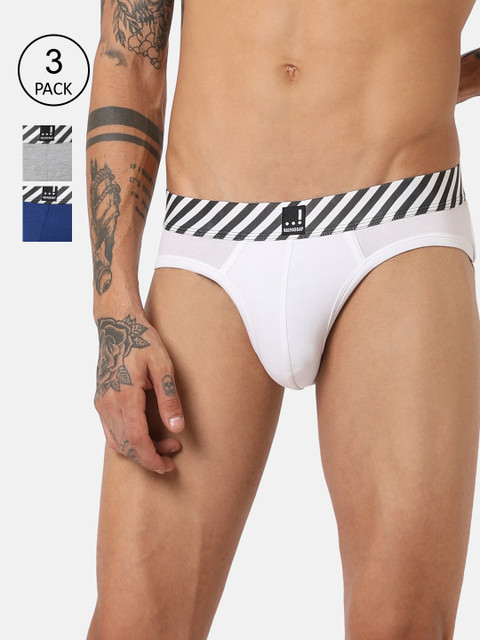 

RAD.MAD.BAD Men Pack Of 3 Solid Mid-Rise Basic Briefs, Blue