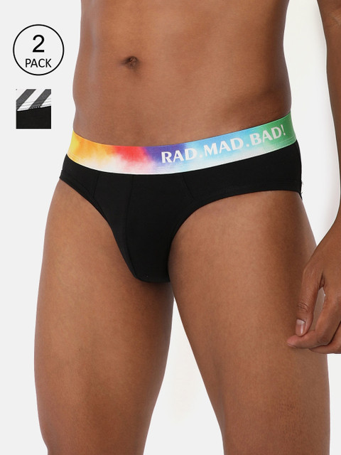 

RAD.MAD.BAD Men Pack of 2 Assorted Anti-Microbial Basic Briefs RMB-BR-BLR-BL-LVR-BL