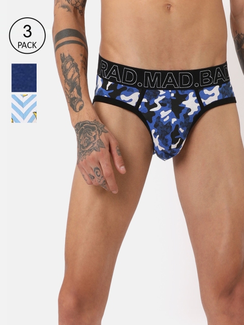 

RAD.MAD.BAD Men Pack of 3 Assorted Printed Mid-Rise Briefs