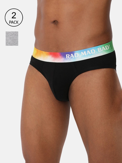 

RAD.MAD.BAD Men Pack Of 2 Solid Anti-Microbial Basic Briefs, Black