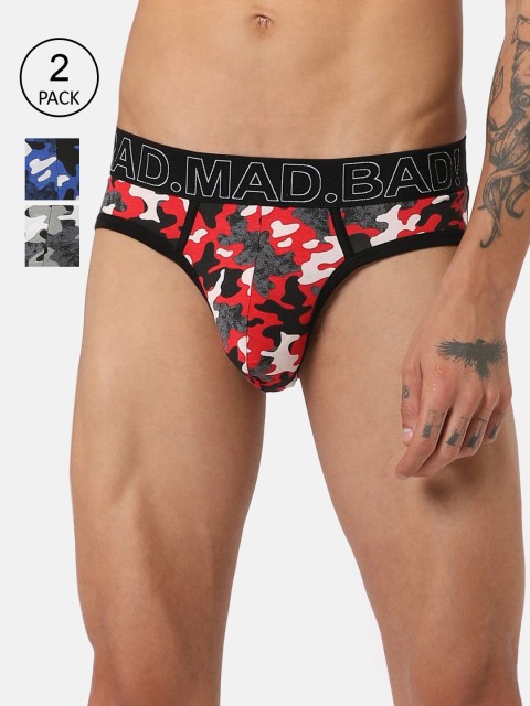 

RAD.MAD.BAD Men Pack of 3 Printed Basic Briefs, Red