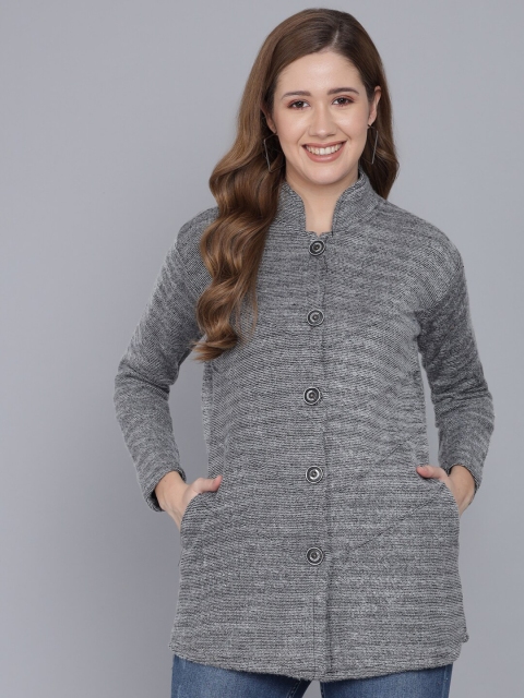 

Darzi Women Charcoal Ribbed Mock Collar Cardigan