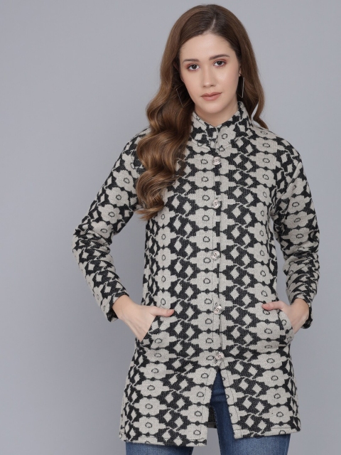 

Darzi Women Black & Grey Floral Printed Longline Cardigan
