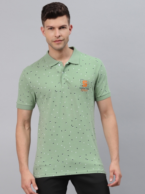 

Pierre Carlo Men Olive Green Geometric Printed Polo Collar T-shirt