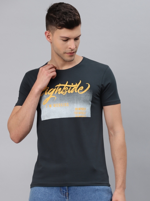 

Pierre Carlo Men Charcoal Black Typography Printed T-shirt