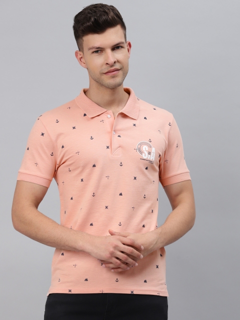 

Pierre Carlo Men Dusty Pink Geometric Printed Polo Collar T-shirt, Rose