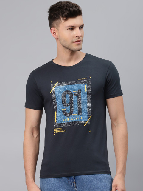 

Pierre Carlo Men Navy Blue Typography Printed T-shirt