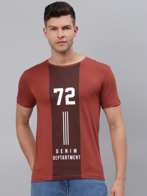 

Pierre Carlo Men Rust Red & White Typography Printed T-shirt
