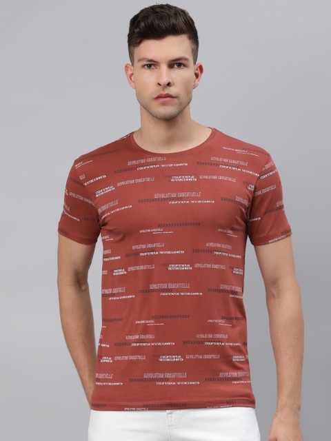 

Pierre Carlo Men Rust Red & White Typography Printed T-shirt