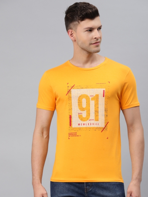 

Pierre Carlo Men Mustard Yellow Typography Printed T-shirt