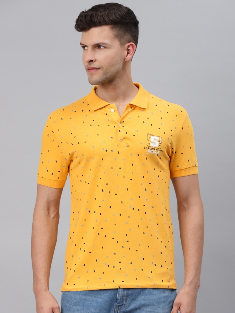 

Pierre Carlo Men Mustard Yellow Geometric Printed Polo Collar Applique T-shirt