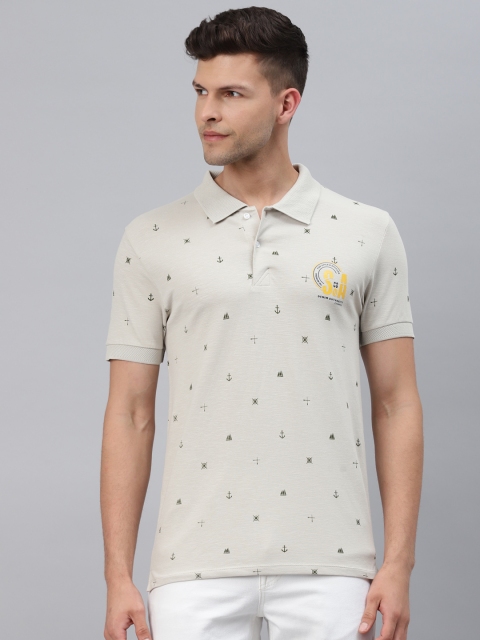 

Pierre Carlo Men Taupe Printed Polo Collar Applique T-shirt