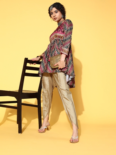 

ZOLA Chevron Polyester Draped Luxe Kurta Set, Khaki
