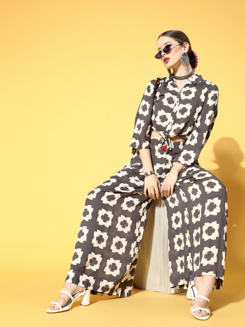 

ZOLA Women Charcoal Printed Shirt with Palazzos