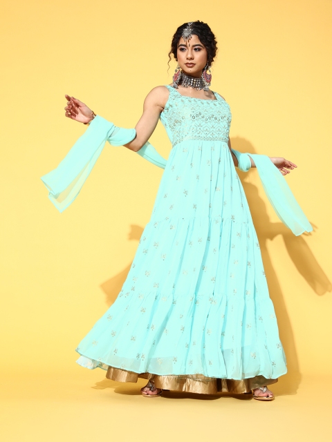 

ZOLA Stunning Blue Georgette Swirling Volume Kurta