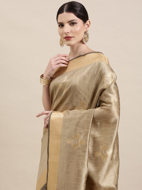 

Saree mall Beige & Golden Geometric Woven Design Saree