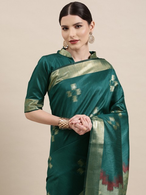

Saree mall Green & Golden Geometric Woven Design Sarees