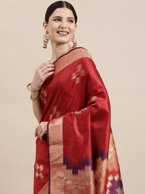 

Saree mall Maroon & Golden Geometric Woven Design Saree