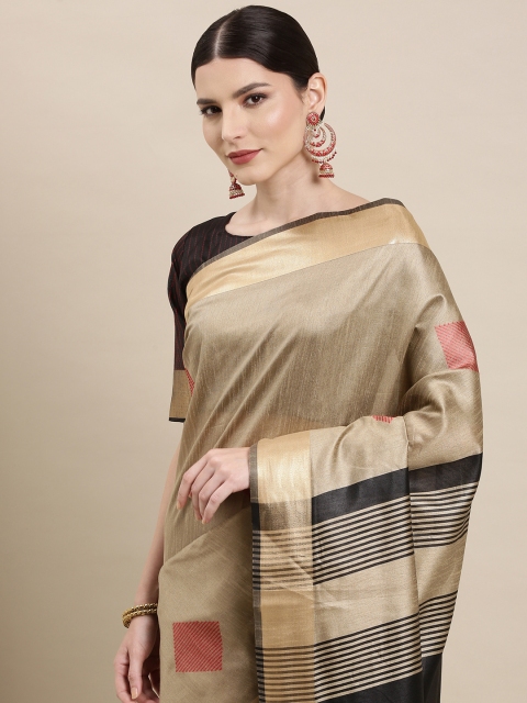 

Saree mall Beige & Golden Geometric Woven Design Sarees