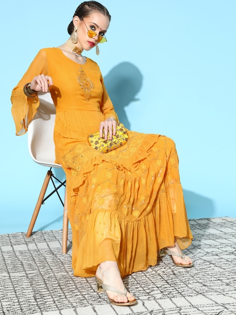 

ZOLA Classy Mustard Georgette Bling It On Kurta