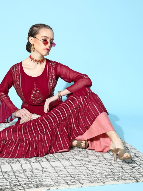 

ZOLA Charming Maroon Georgette All in the Details Kurta