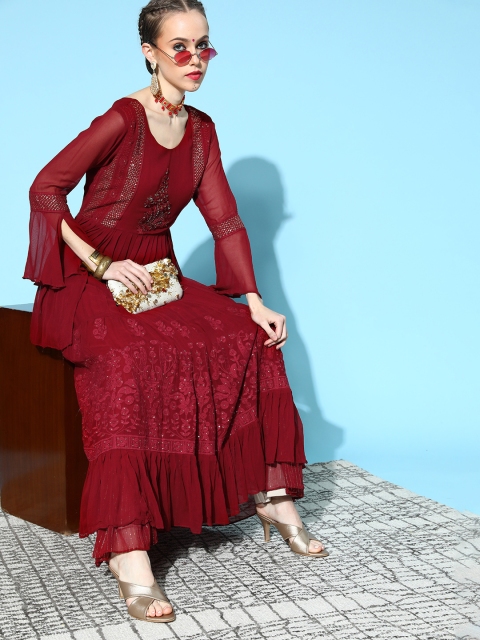 

ZOLA Charming Maroon Georgette Bling It On Kurta