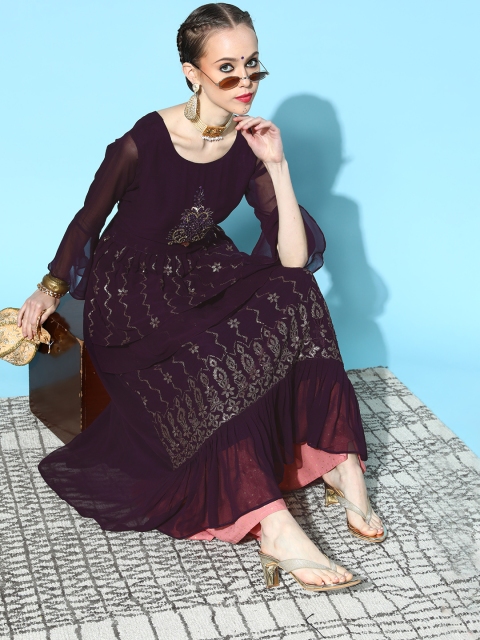 

ZOLA Deep Burgundy Georgette All in the Details Kurta