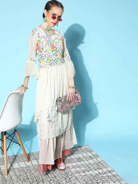 

ZOLA Classic White Georgette Bling It On Kurta