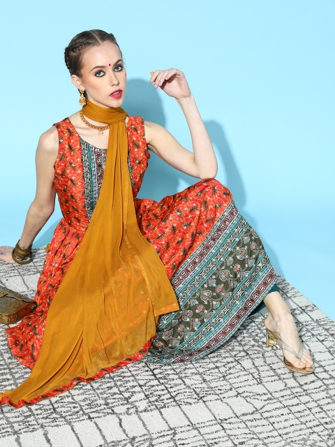 

ZOLA Women Bright Orange Ethnic Motifs Gown for Days