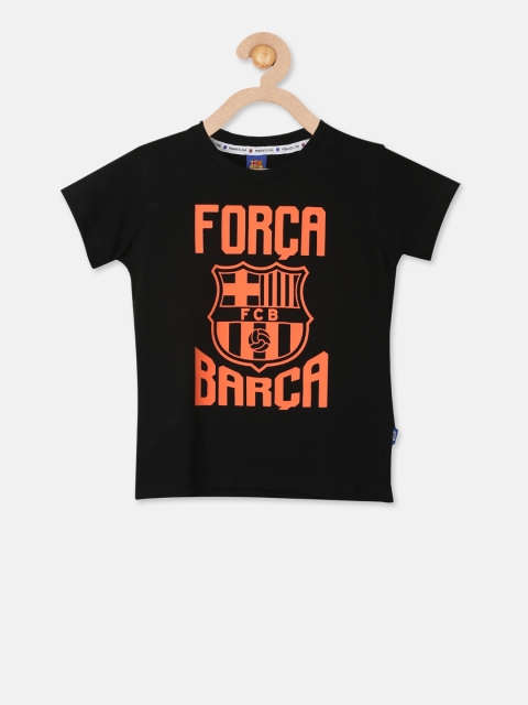 

Barcelona Boys Black Printed Round FCBAKT10 Neck T-shirt