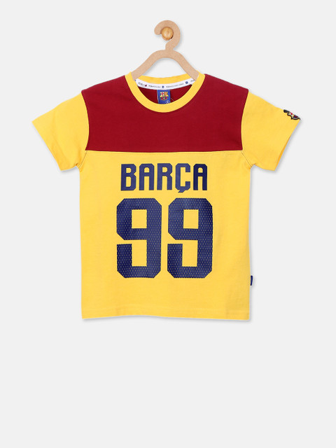 

Barcelona Boys Yellow & Red FCBAKT16 Printed Round Neck T-shirt
