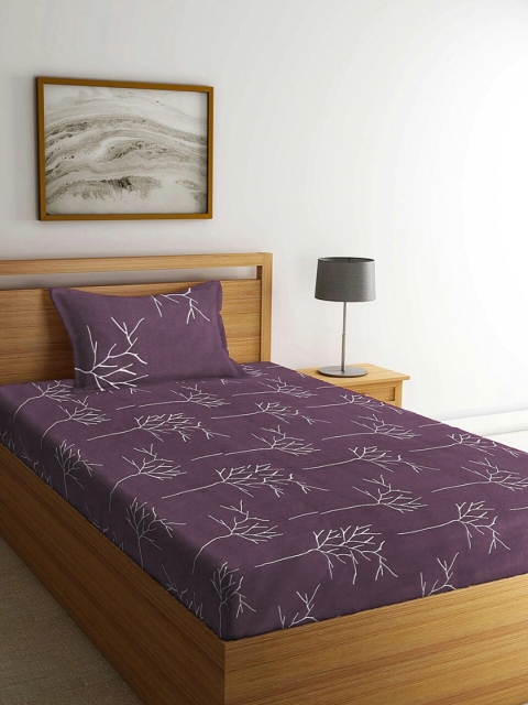 

KLOTTHE Purple & White Floral 210 TC Single Bedsheet with 1 Pillow Covers