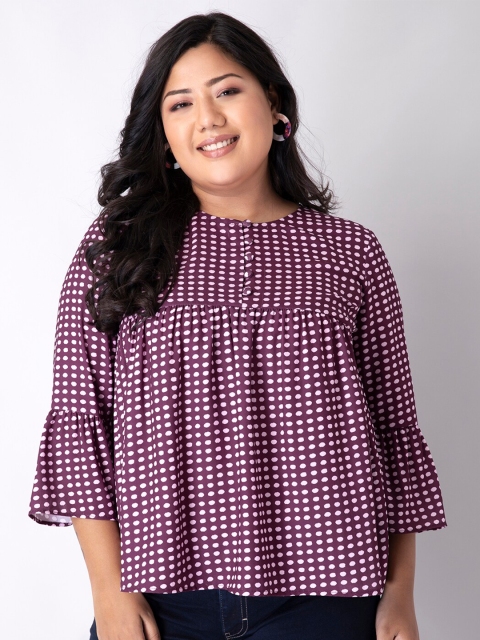 

FabAlley Curve Maroon Geometric Print Georgette Top