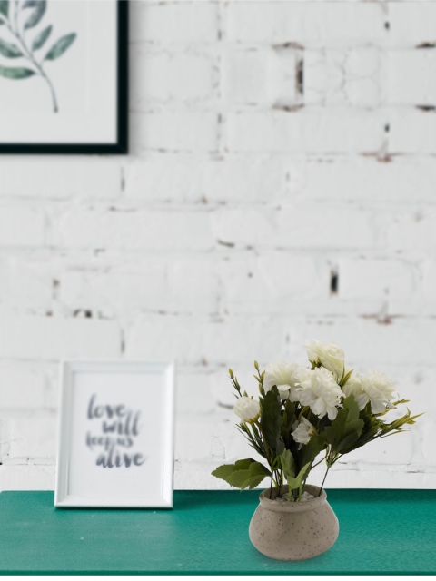 

MARKET99 Green & White Rose Artificial Flower With Pot